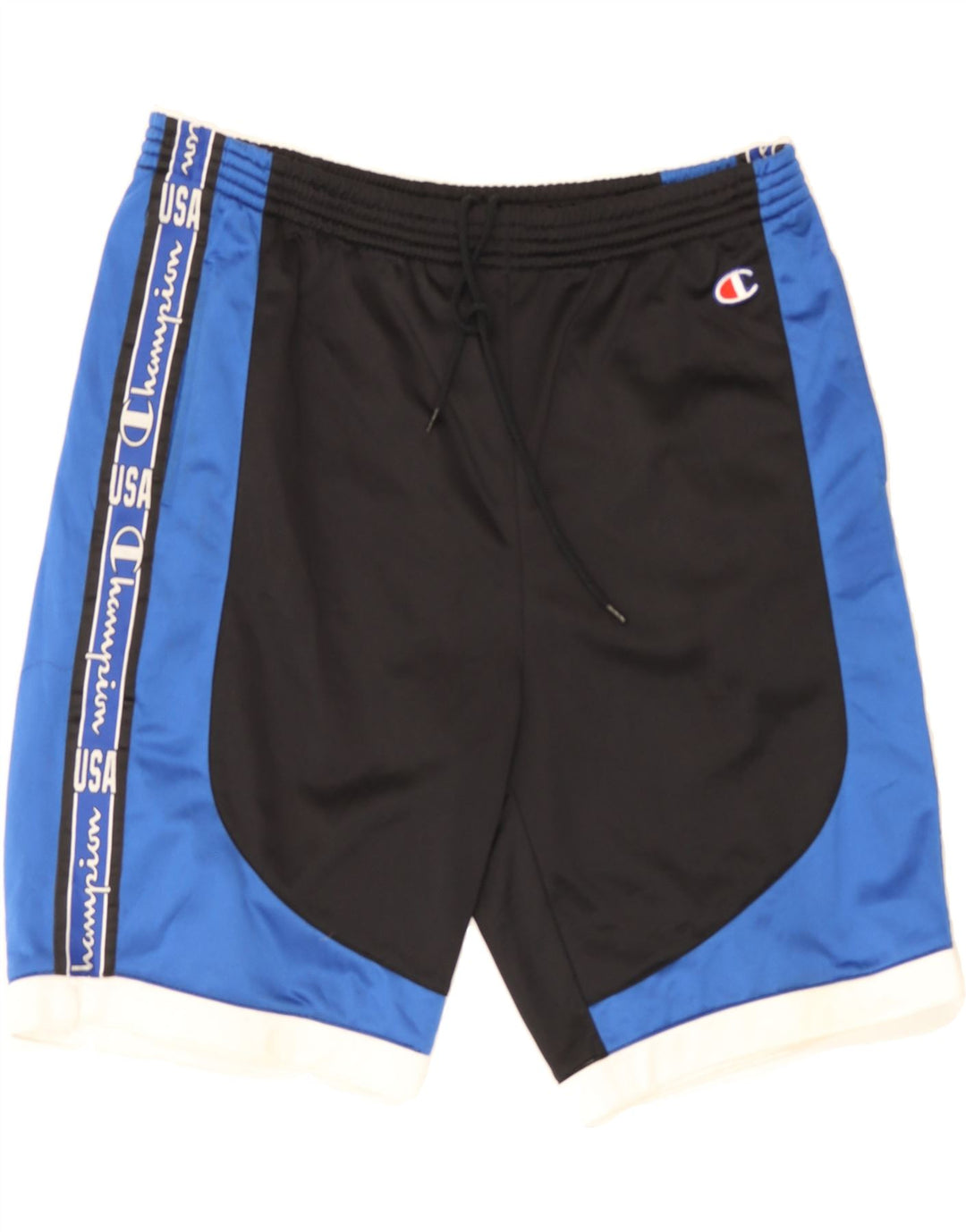 CHAMPION Mens Graphic Sport Shorts XL  Black Colourblock Polyester Vintage Champion and Second-Hand Champion from Messina Hembry 