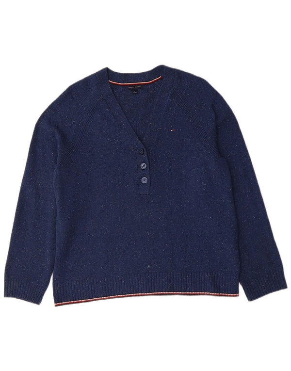Damski sweter Tommy Hilfiger z dekoltem w kształcie litery V, UK 14, średni granatowy nakrapiany