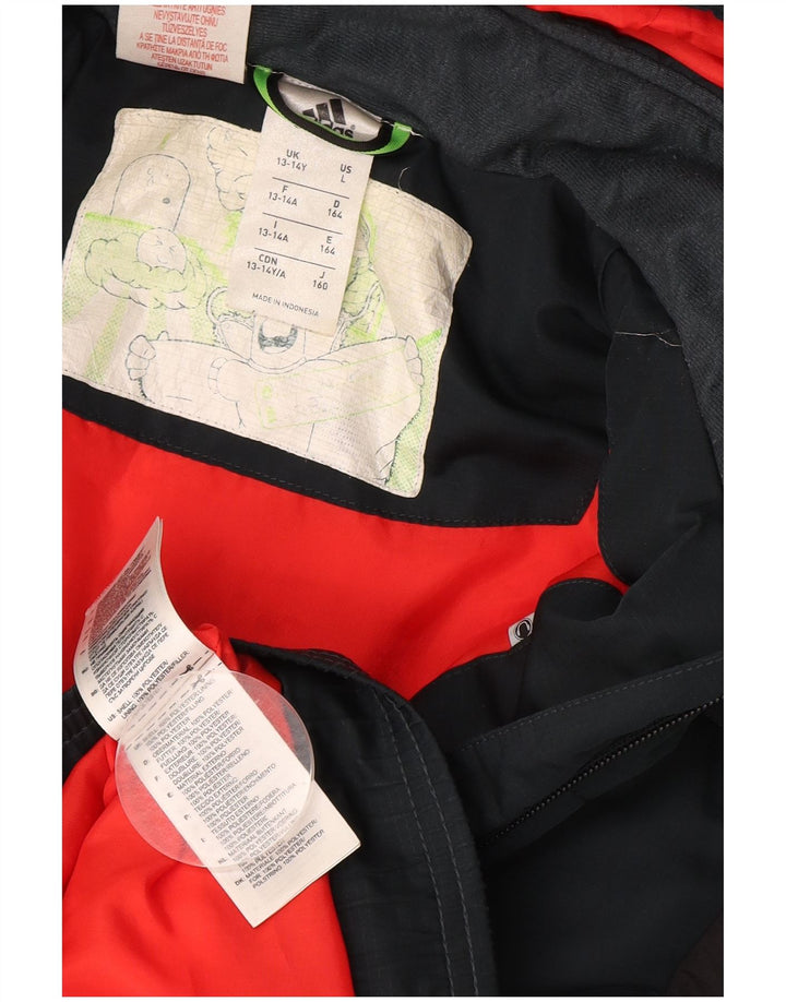 Chłopięca wyściełana kurtka z kapturem ADIDAS 13-14 lat, granatowa, z blokami kolorów