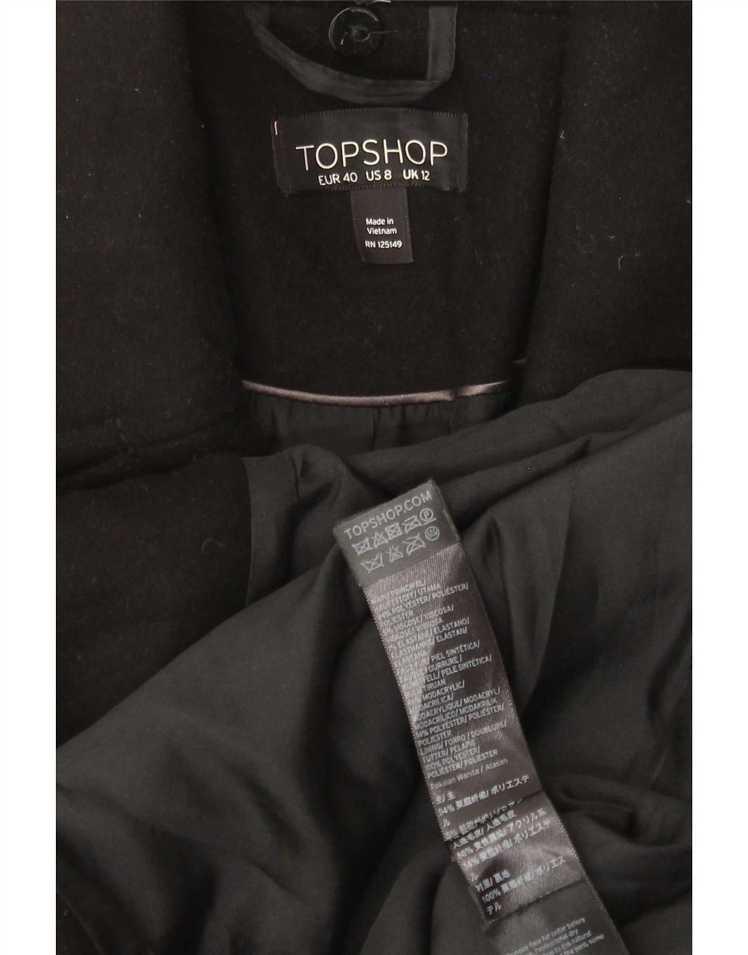Topshop damski płaszcz UK 12, średni czarny poliester