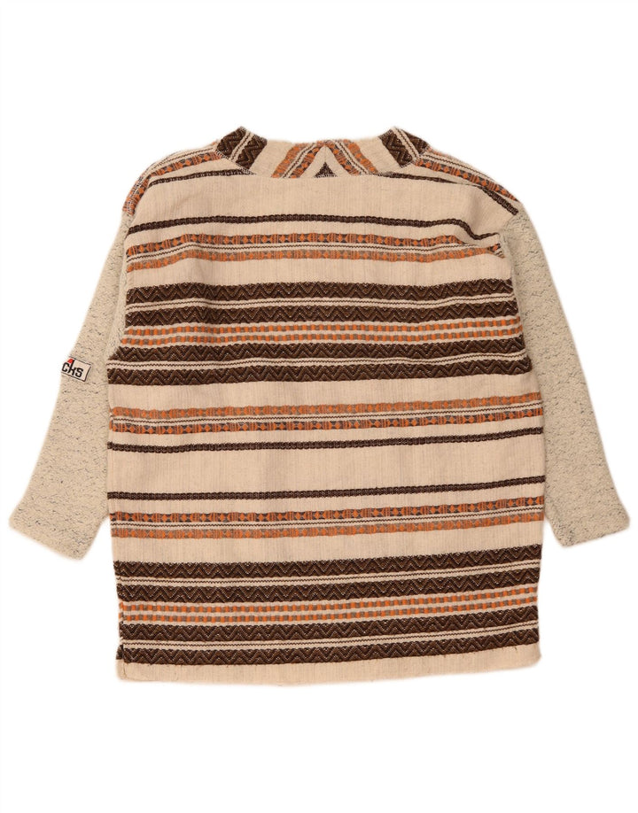 Męski sweter w stylu vintage, zapinany na guziki i dekolt w 3/4, w średnie beżowe paski