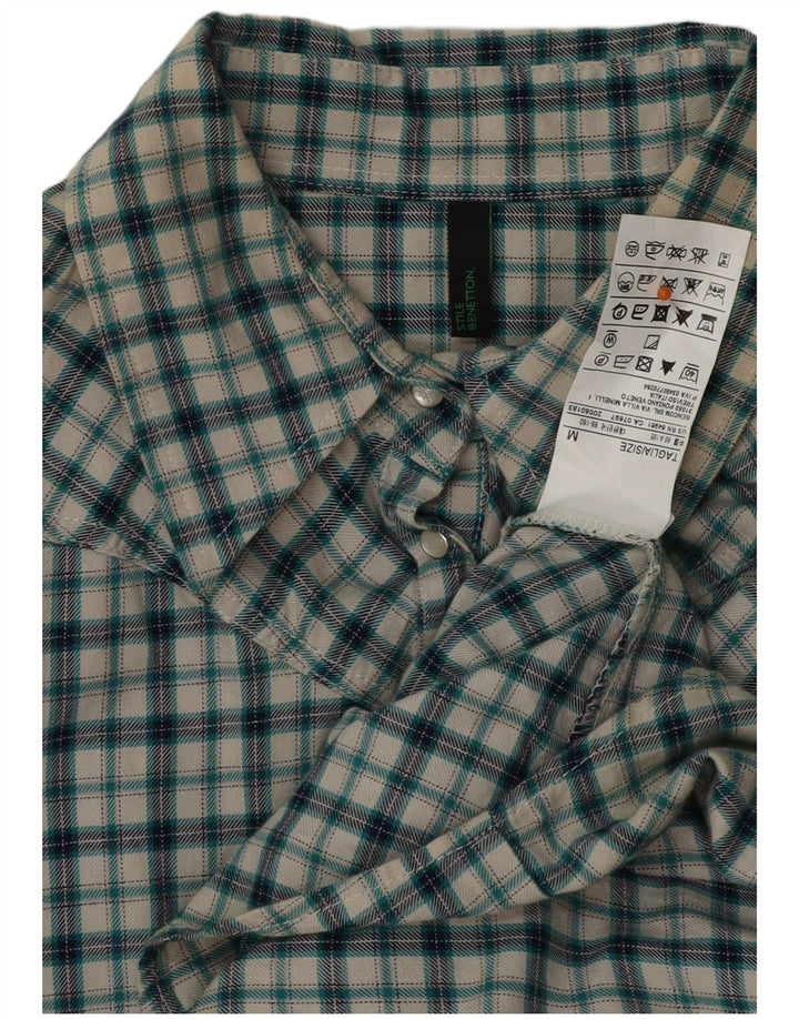 BENETTON Womens Flannel Shirt UK 14 Medium Blue Check Cotton