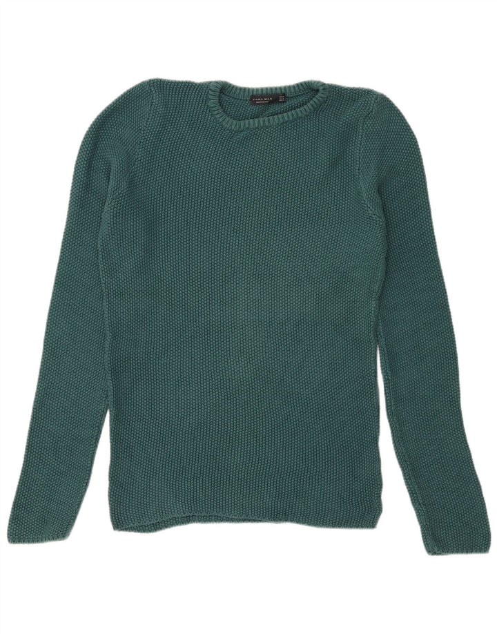 Męski sweter z okrągłym dekoltem Zara, średni zielony