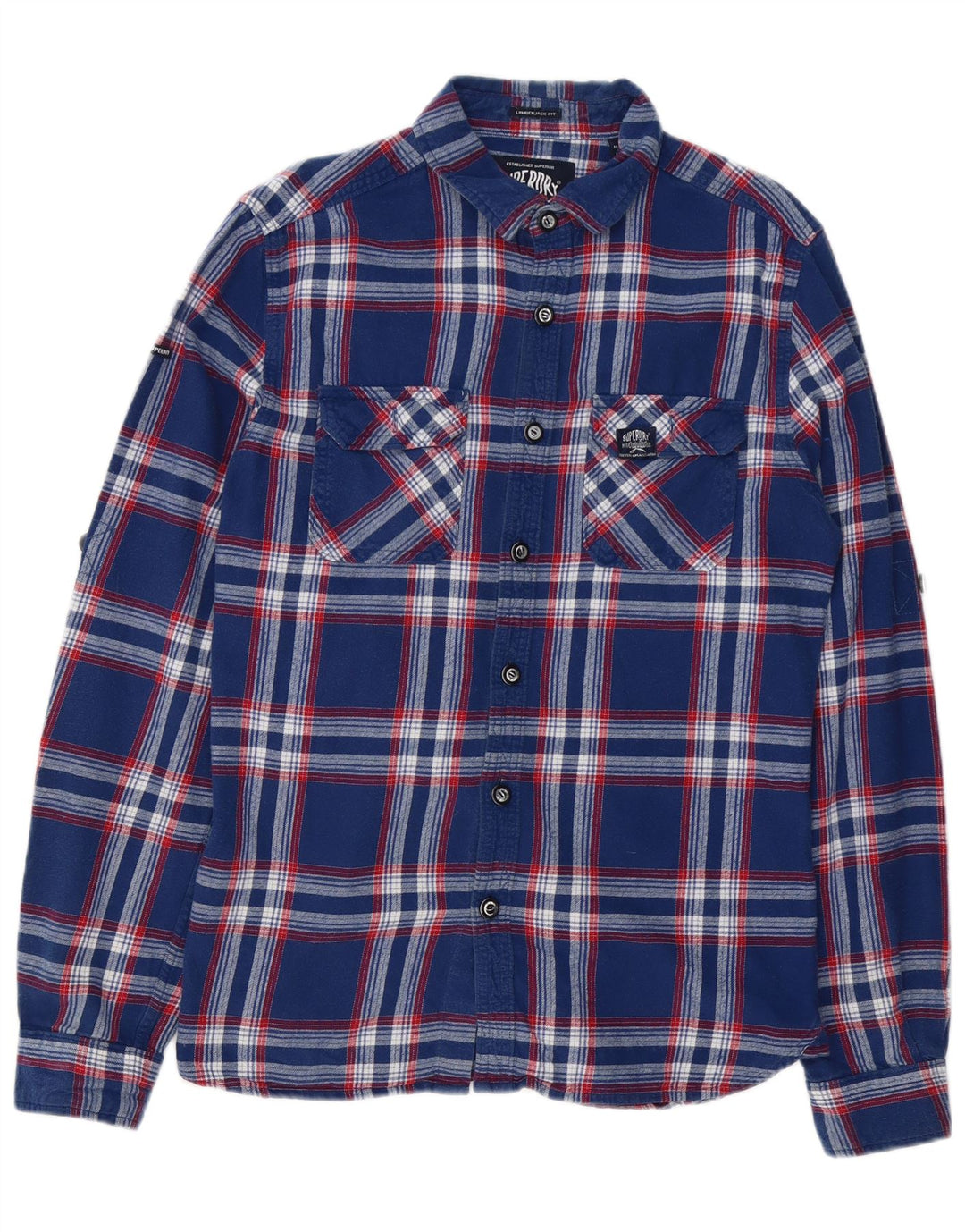 Męska koszula flanelowa Superdry, duża, granatowa, bawełniana w kratę