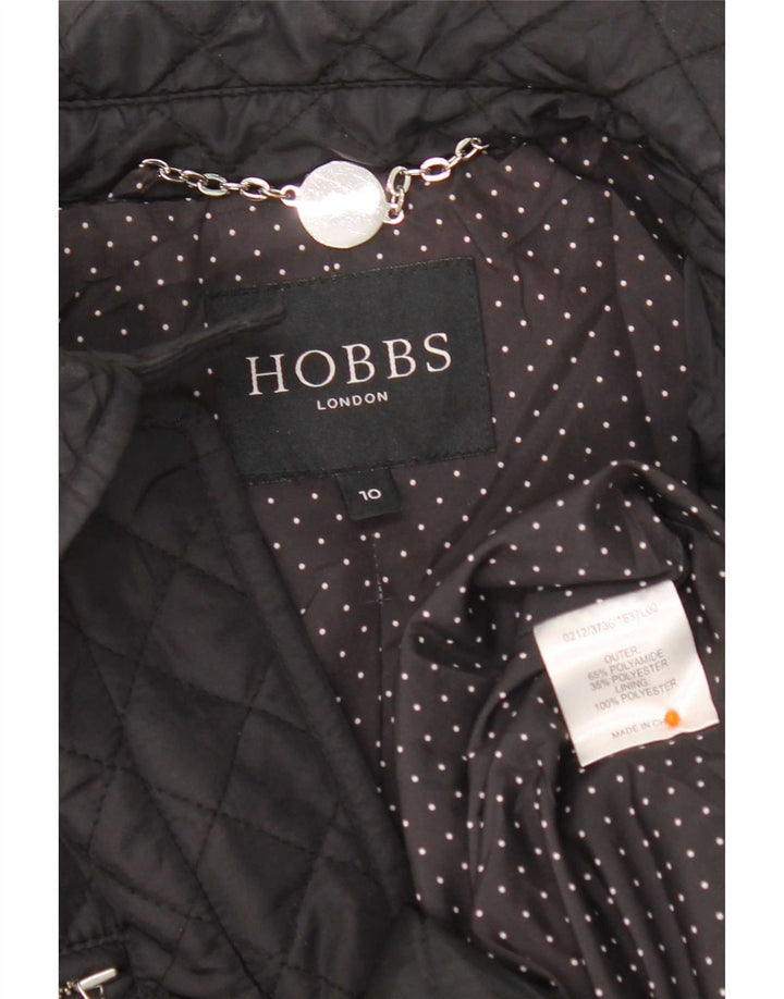 Damski pikowany płaszcz wiatrówka Hobbs UK 10, mały, czarny nylon