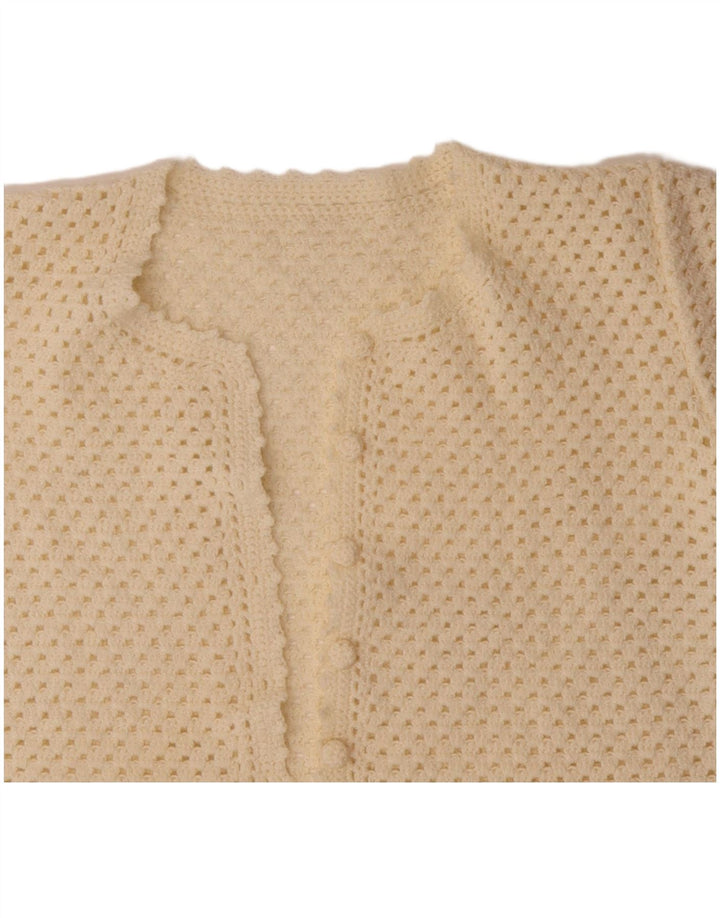 Damski sweter rozpinany z krótkim rękawem w stylu vintage, UK 14, średni, w kolorze złamanej bieli