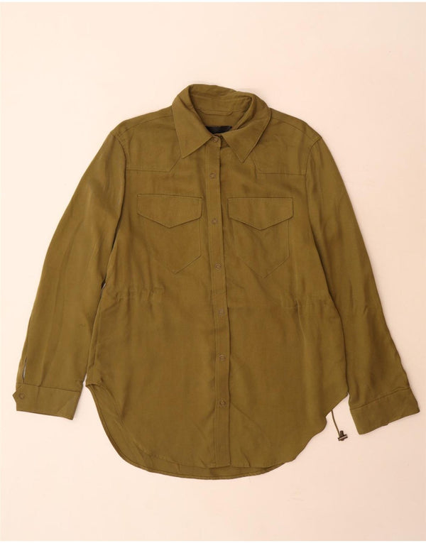 Marks & Spencer Damska koszula z autografem, UK 8, mała, khaki, tencel