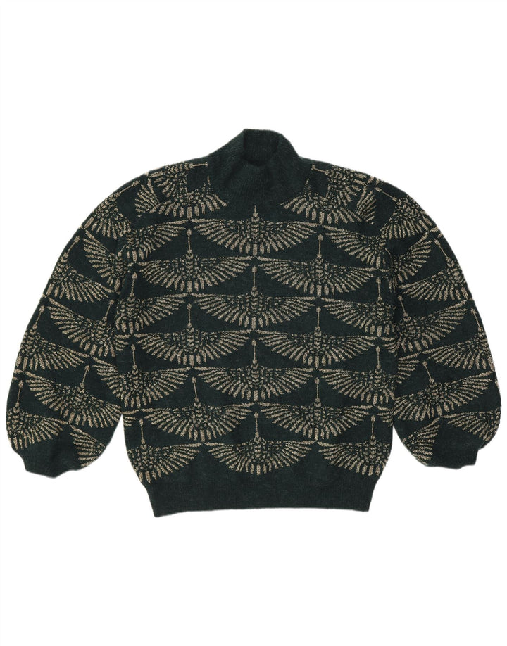 Sweter damski w stylu vintage z golfem UK 14, średni zielony