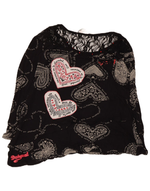 Damska bluzka z grafiką Desigual Top UK 12 Medium Black Geometric Heart