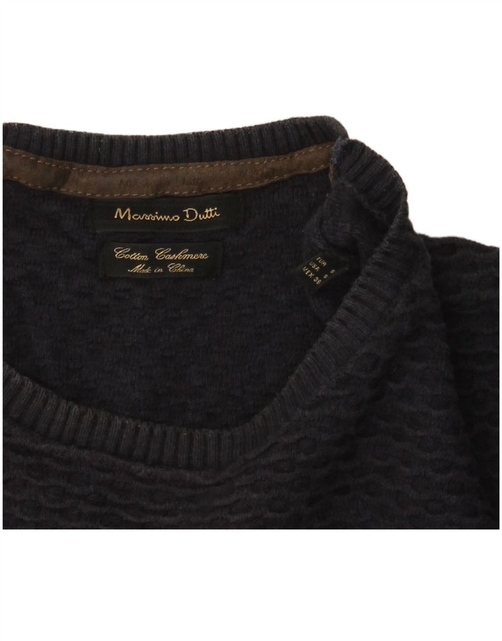 Męski sweter Massimo Dutti z okrągłym dekoltem, mały, granatowy, bawełniany