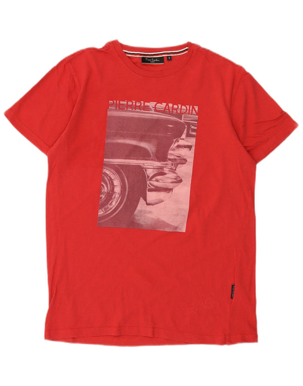 Męski T-shirt z grafiką Pierre Cardin, mały, czerwony, bawełniany