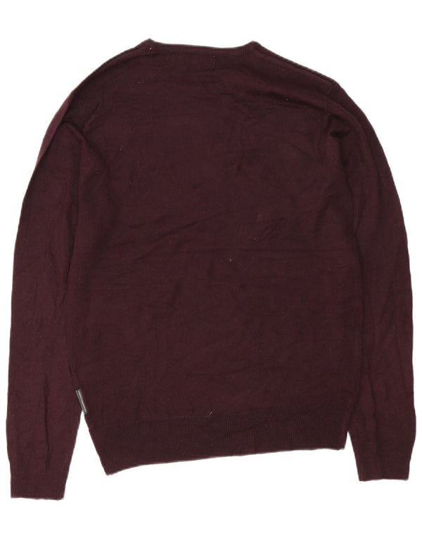 French Connection Mens Boat Neck Jumper Sweater Small Burgundy Acrylic