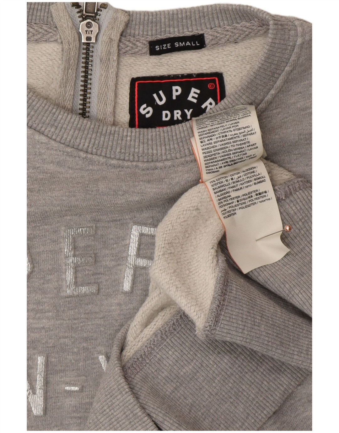 SUPERDRY Damska bluza oversize z grafiką, sukienka UK 10 Small Grey