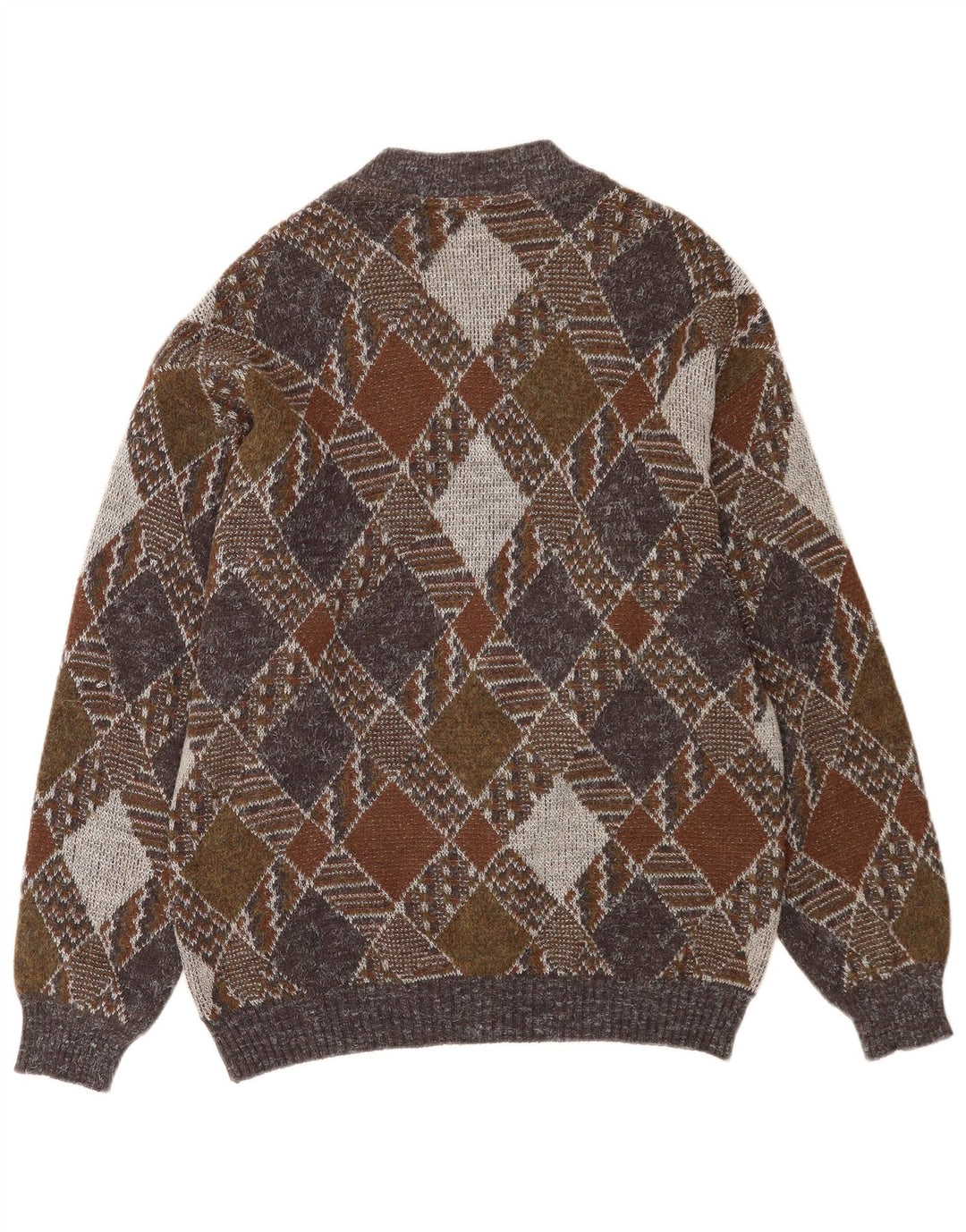 Vintage męski sweter rozpinany na zamek błyskawiczny, średnio wielobarwny, wykonany z tkaniny argyle/diament