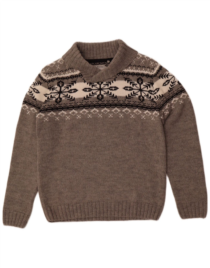 Męski sweter Canda z szalowym dekoltem, duży, szary Fair Isle