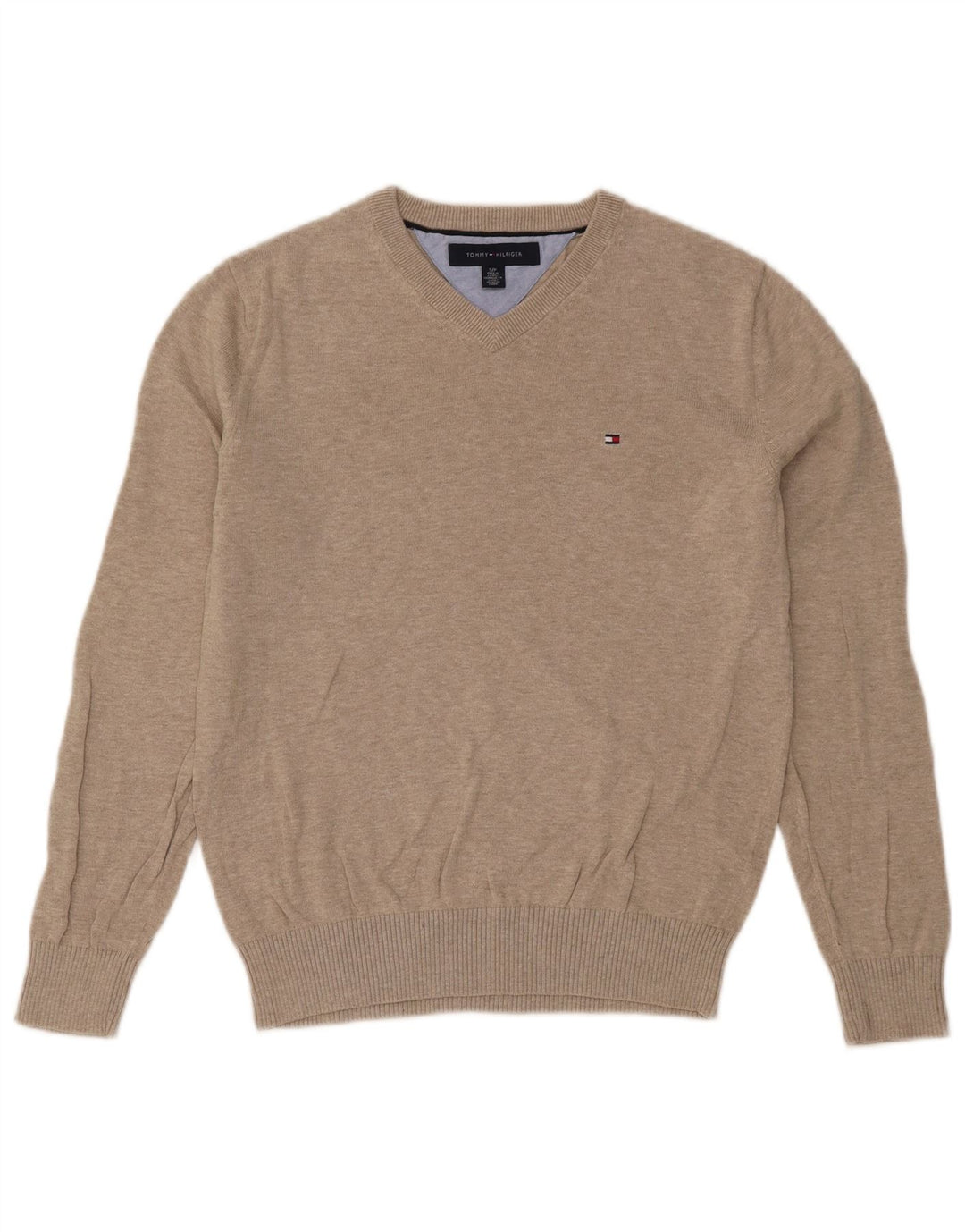 Męski sweter Tommy Hilfiger z dekoltem w kształcie litery V, mały, beżowy, nakrapiany