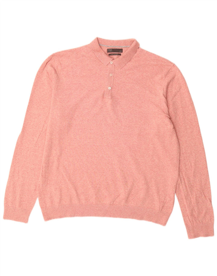 Marks & Spencer Męski sweter polo, duży, różowy, bawełniany