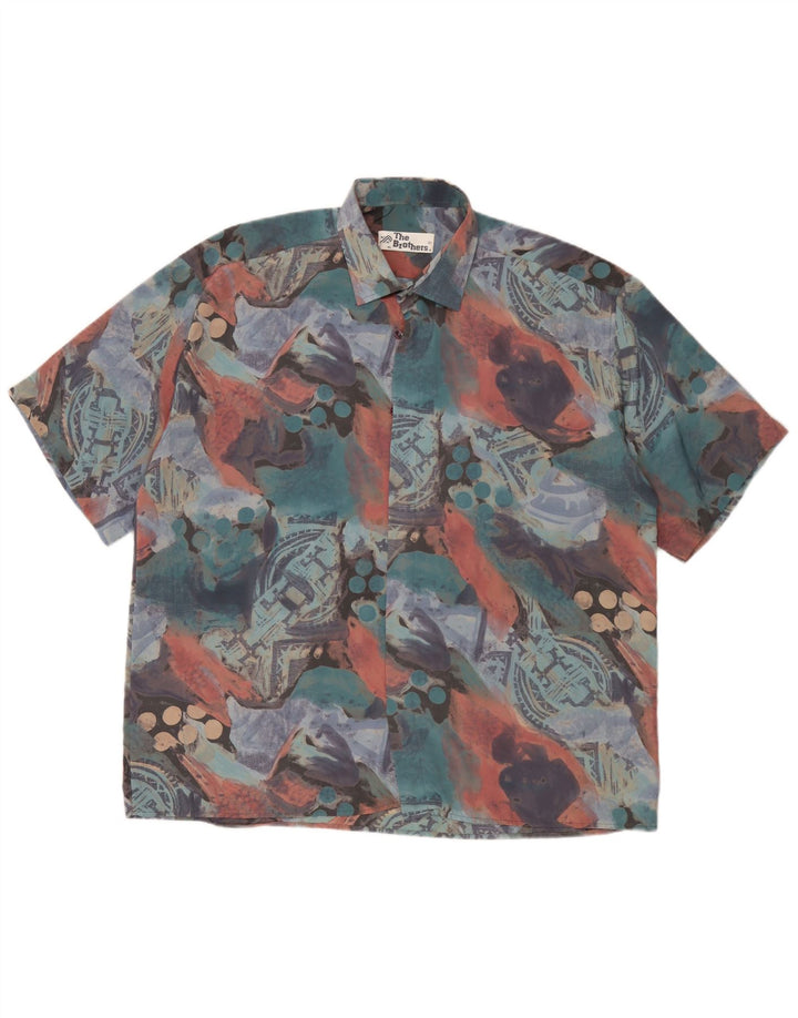Męska koszula z krótkim rękawem w stylu vintage, abstrakcyjny wzór, wielobarwna