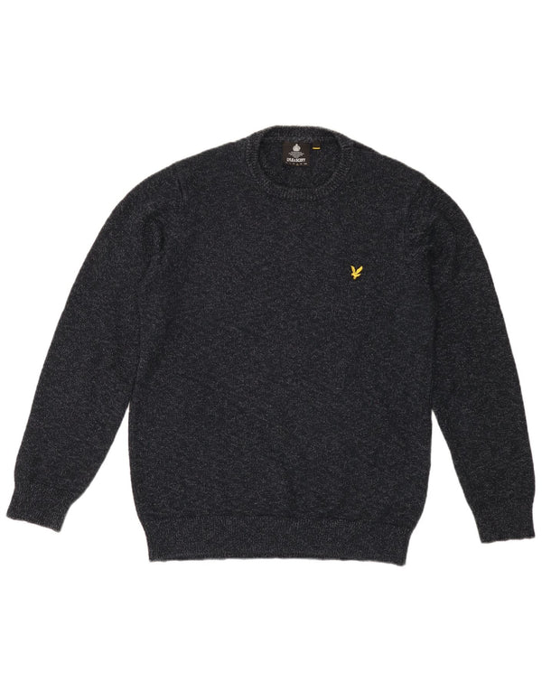 Męski sweter z okrągłym dekoltem Lyle & Scott, duży, granatowy, bawełniany w cętki