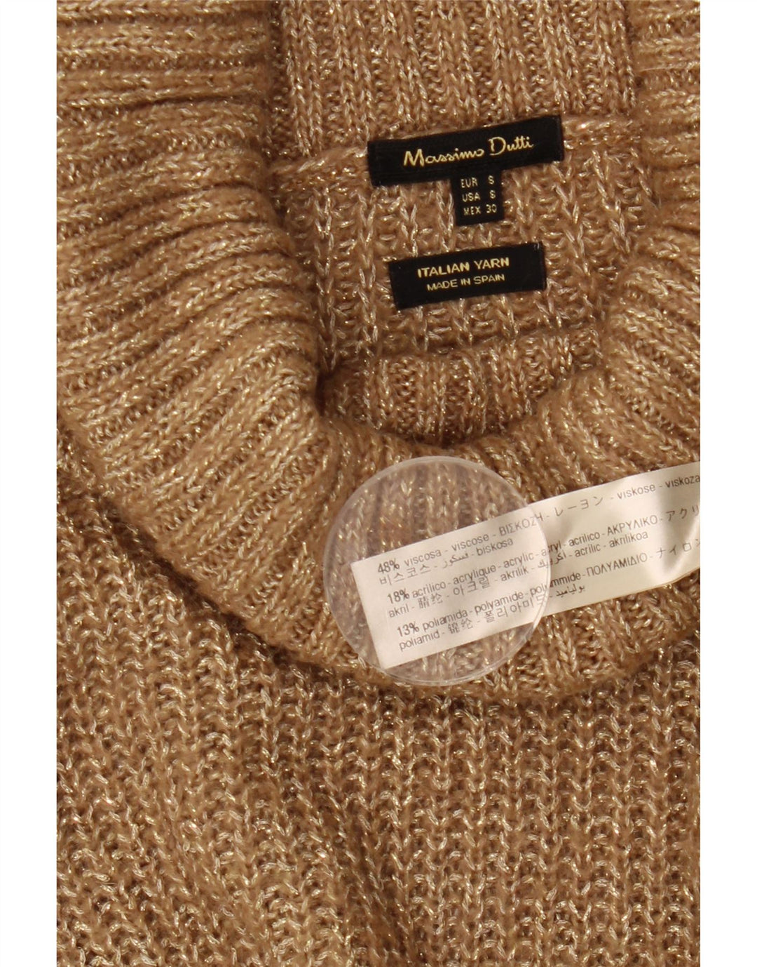 Sweter damski Massimo Dutti z wywijanym dekoltem UK 10, mały, beżowy, nakrapiany
