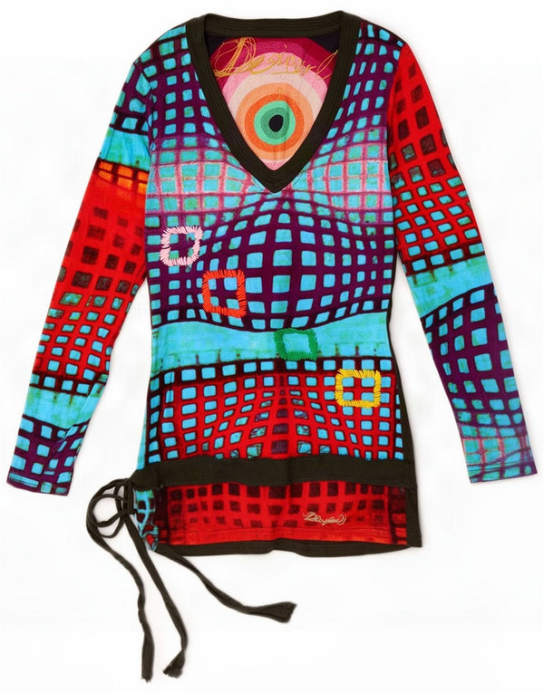 Desigual damski top graficzny z długim rękawem UK 4 XS wielokolorowy geometryczny