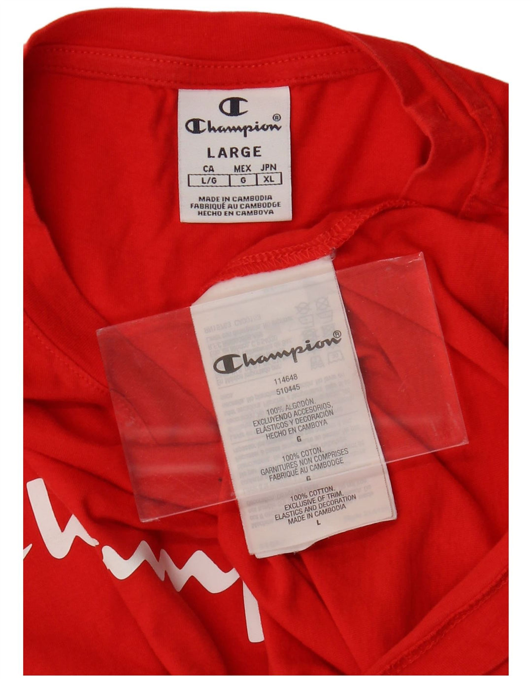 Damski T-shirt CHAMPION Crop Graphic Top UK 16, duży, czerwony, bawełniany