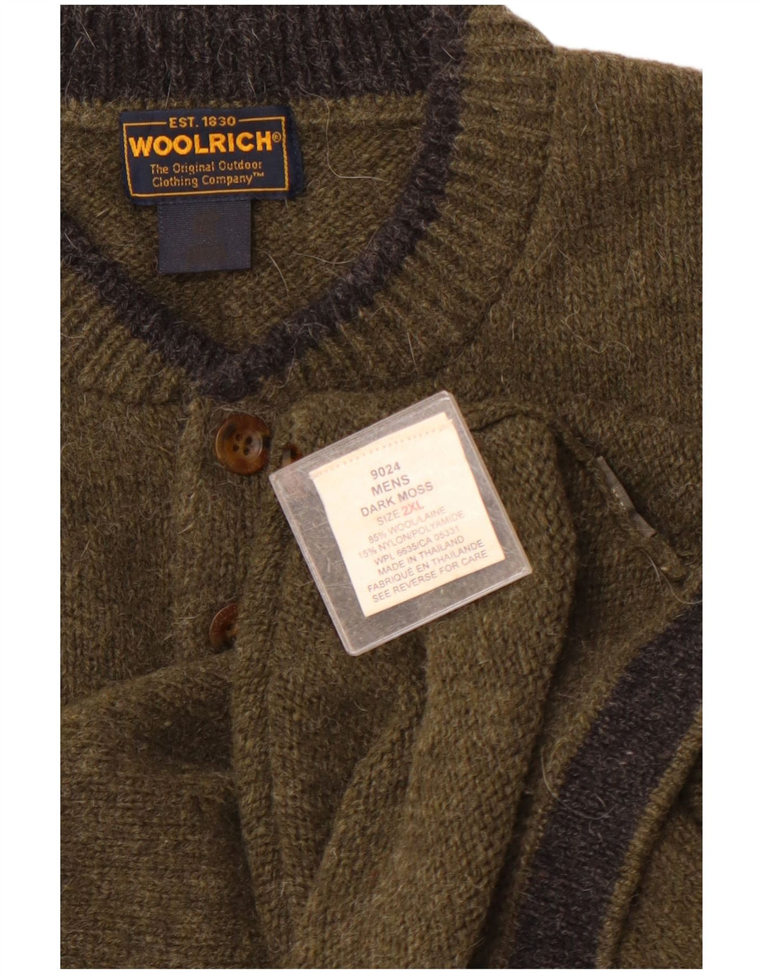 WOOLRICH Męski sweter zapinany na guziki, 2XL, wełna khaki