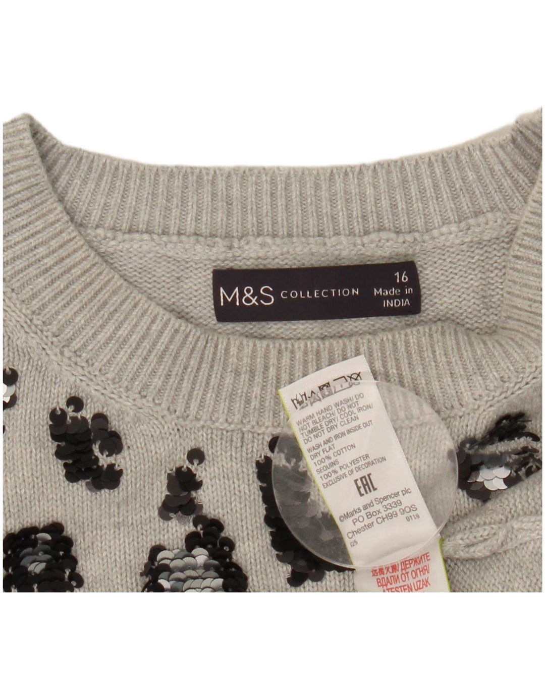 Marks & Spencer Damski sweter z okrągłym dekoltem, UK 16, duży, szary