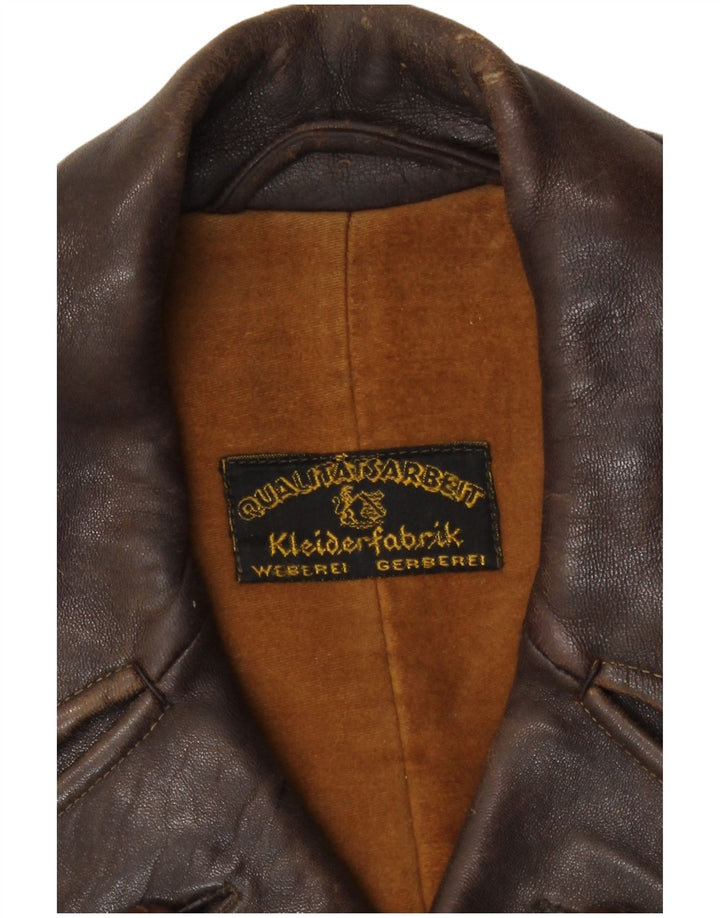 Vintage męska dwurzędowa skórzana kurtka UK 36 Small Brown