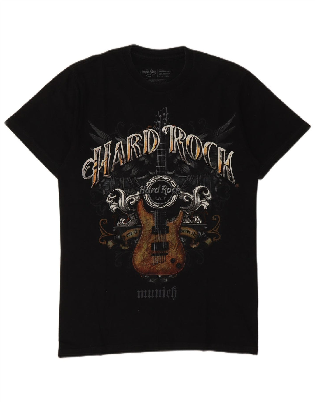 T-shirt męski z grafiką Hard Rock Cafe Monachium, mały, czarny, bawełniany