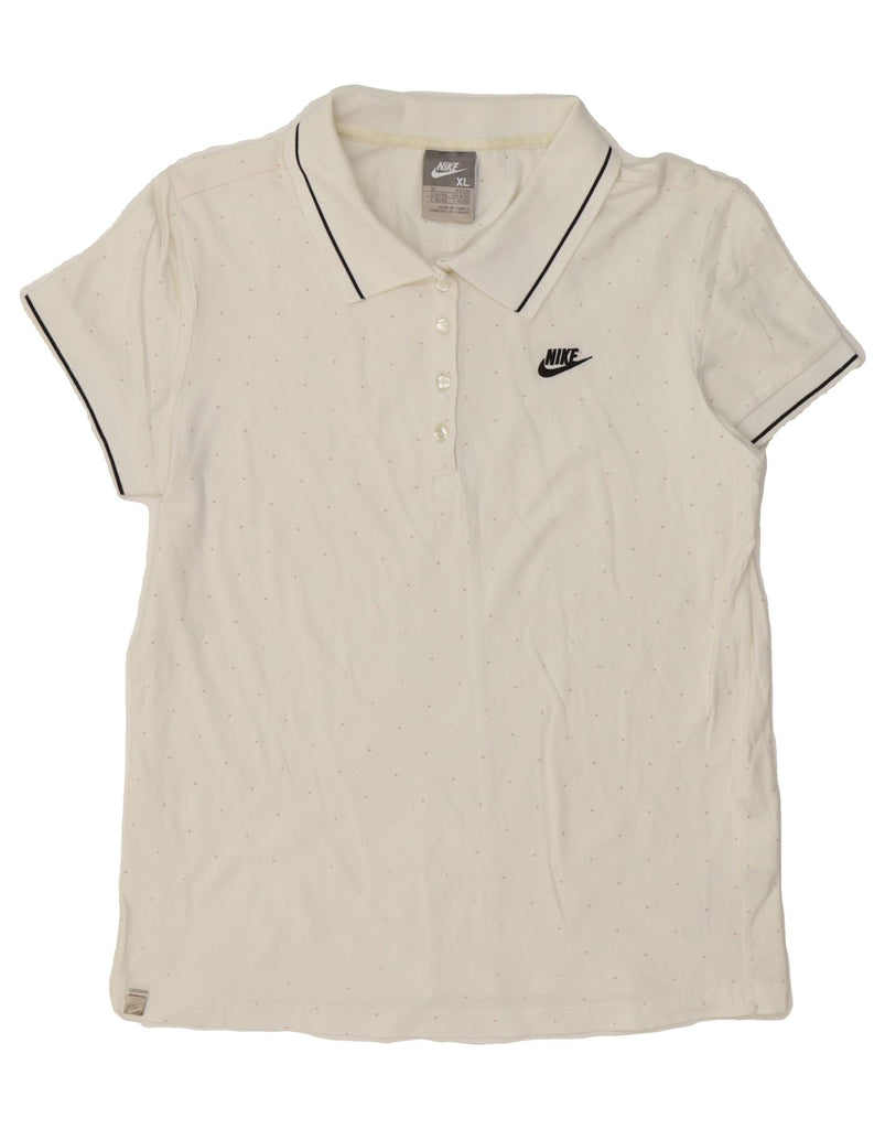 NIKE Womens Polo Shirt UK 16/18 XL White Spotted Cotton Vintage Nike and Second-Hand Nike from Messina Hembry 
