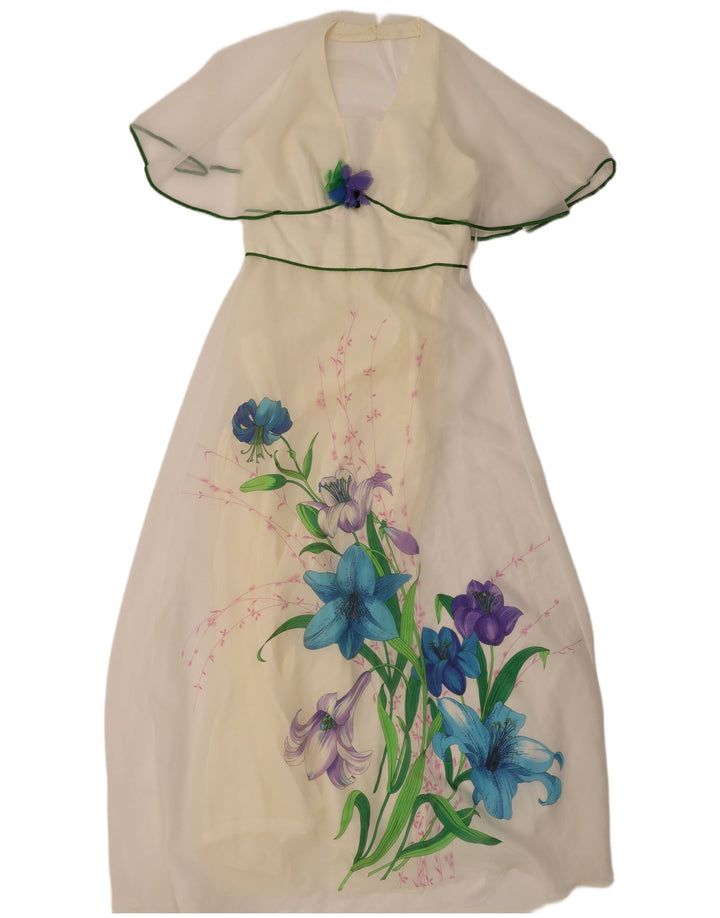 Damska sukienka maxi w stylu vintage IT 46, duży, biały, kwiatowy poliester