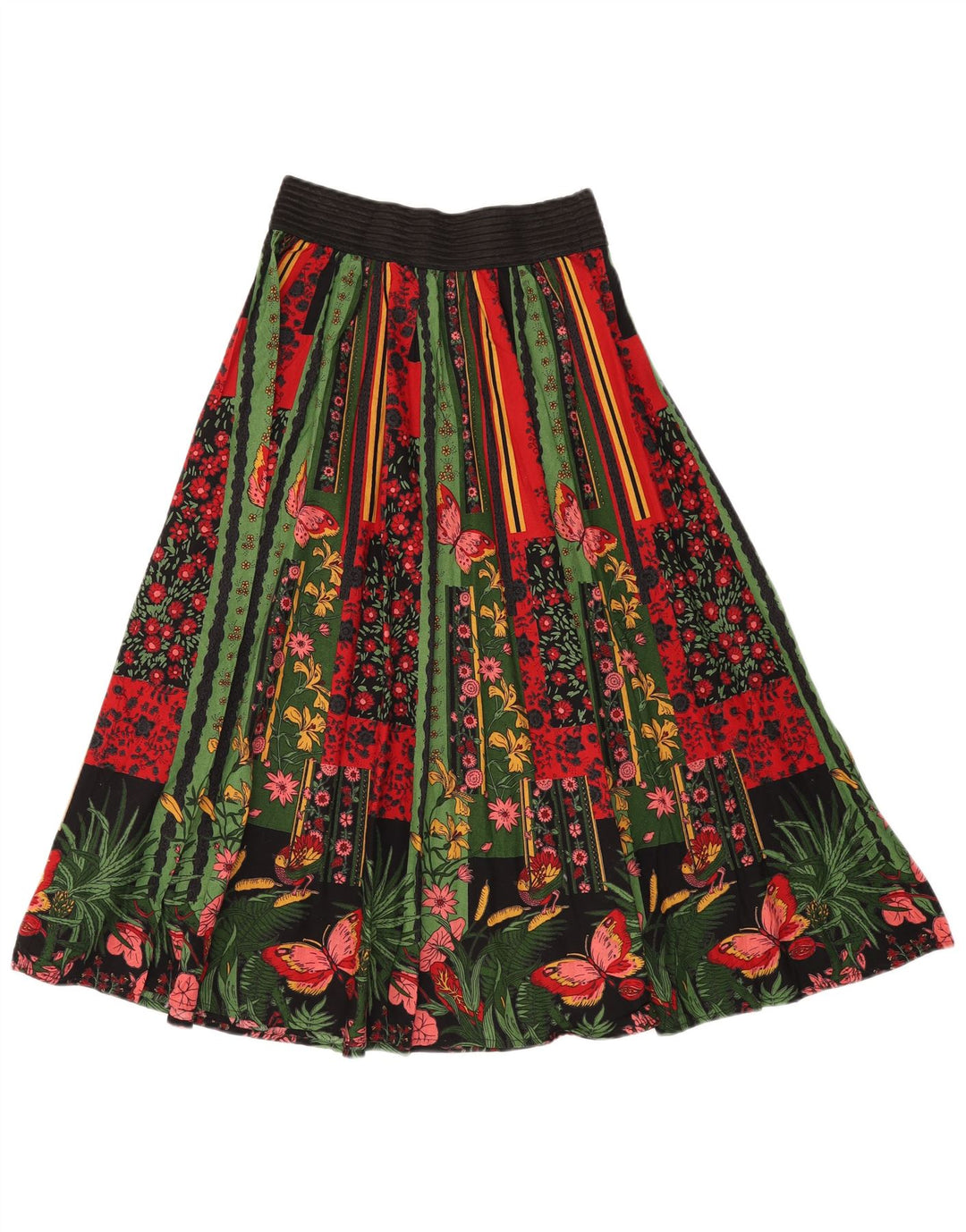 VINTAGE Damska spódnica o linii A z wysokim stanem W24 XS Wielobarwna, kwiecista bawełna