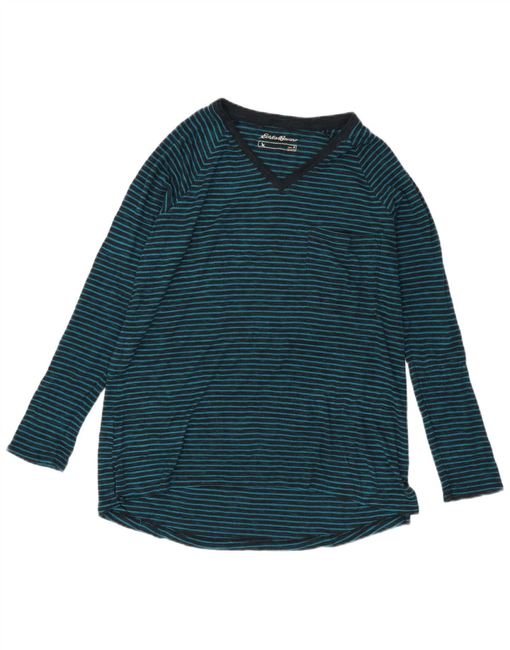 EDDIE BAUER Damski top z długim rękawem, UK 14, poliester w średnie niebieskie paski