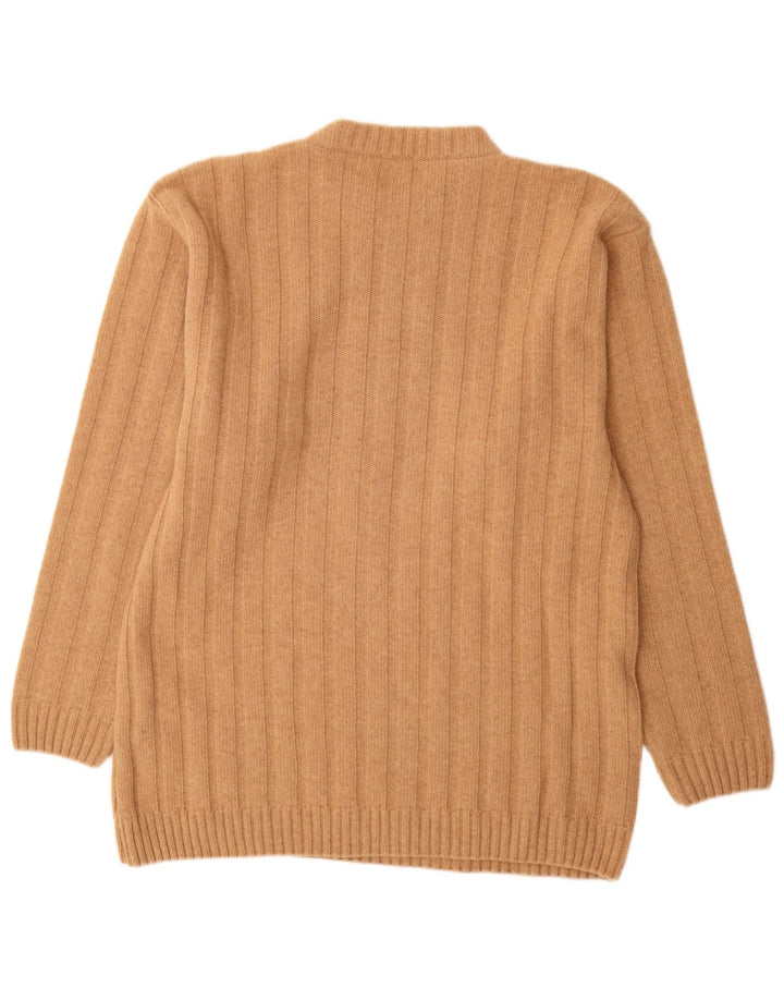 Vintage męski sweter z wycięciem pod szyją, duży, beżowy, wełniany