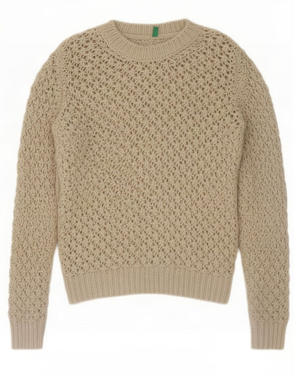 Damski sweter Benetton z wycięciem pod szyją, UK 16, duży, beżowy