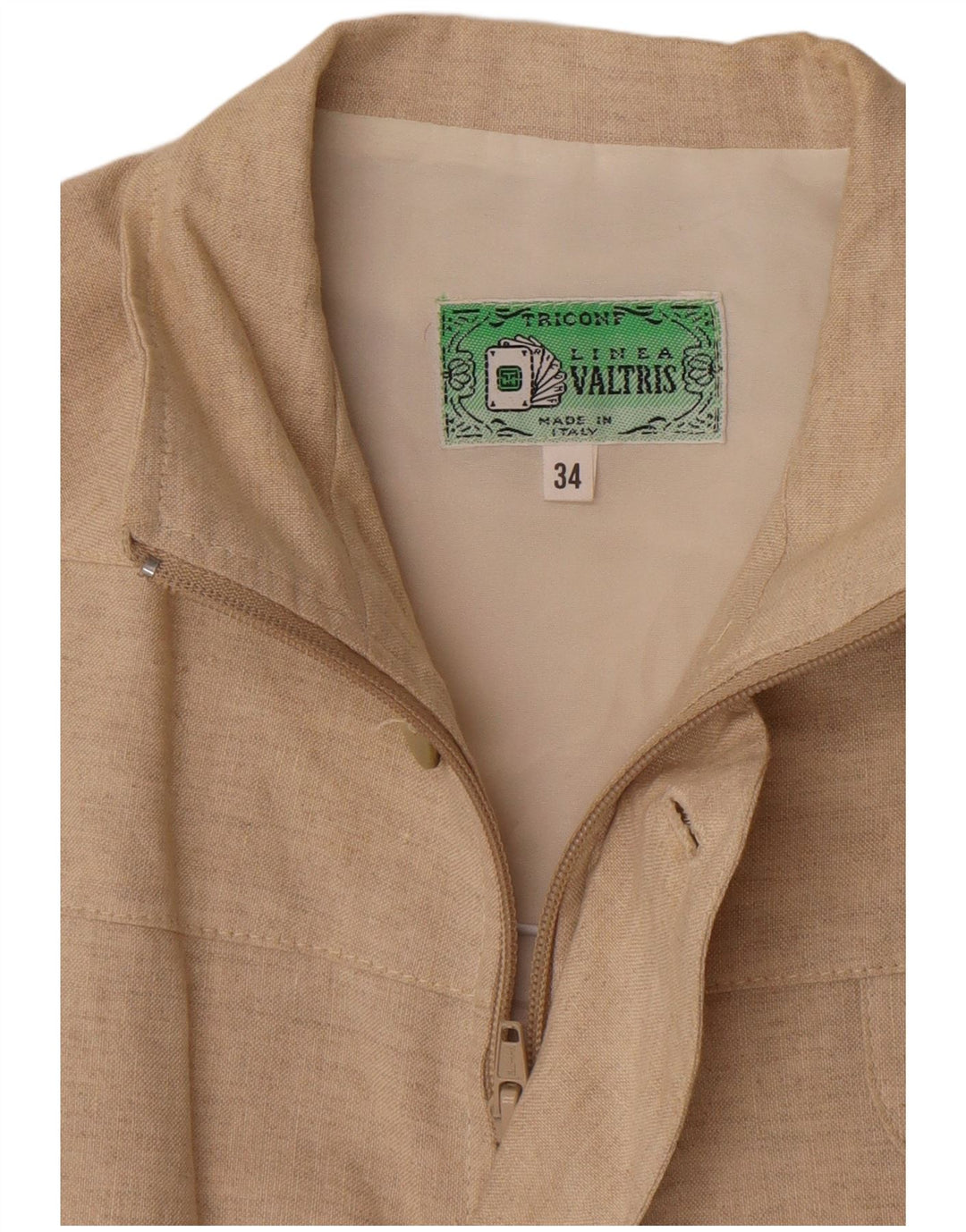 Vintage damska kurtka bomberka oversize IT 34 2XS beżowa, lniana