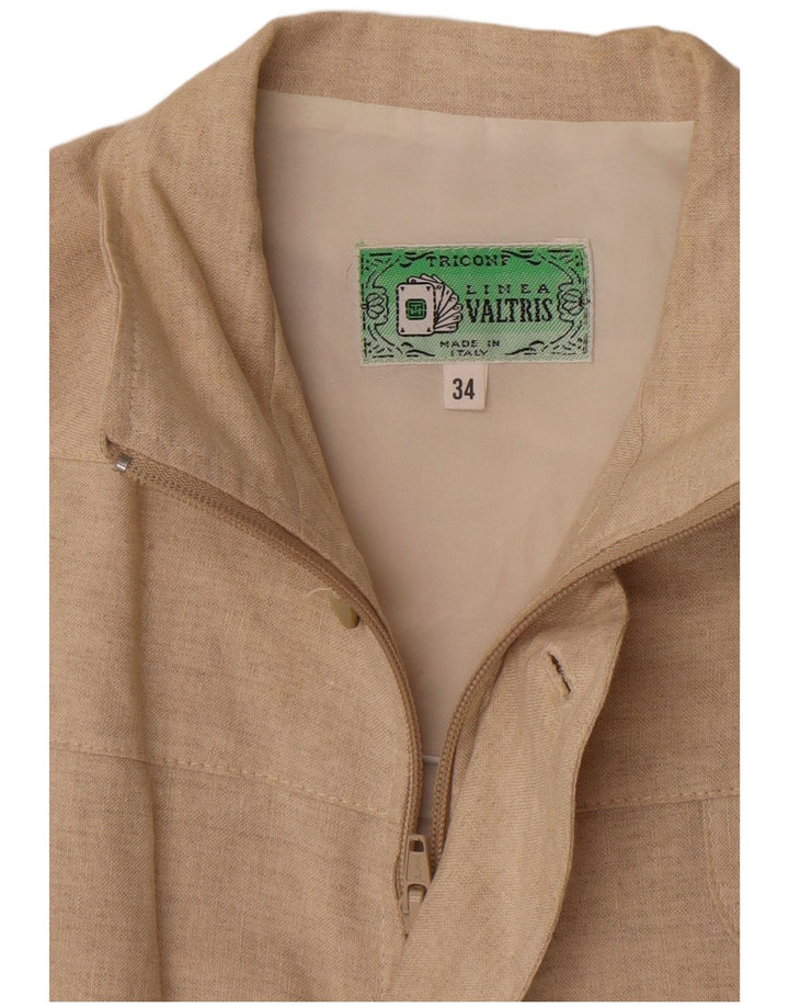 Vintage damska kurtka bomberka oversize IT 34 2XS beżowa, lniana