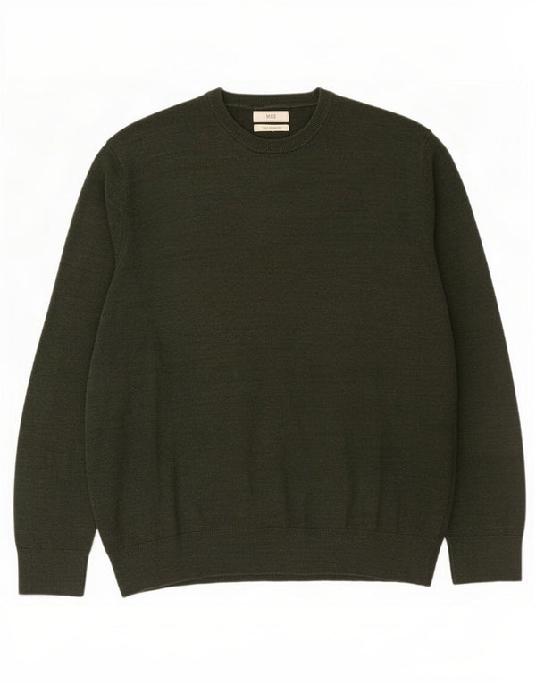 Marks & Spencer Męski sweter z okrągłym dekoltem, bawełniany khaki, 2XL