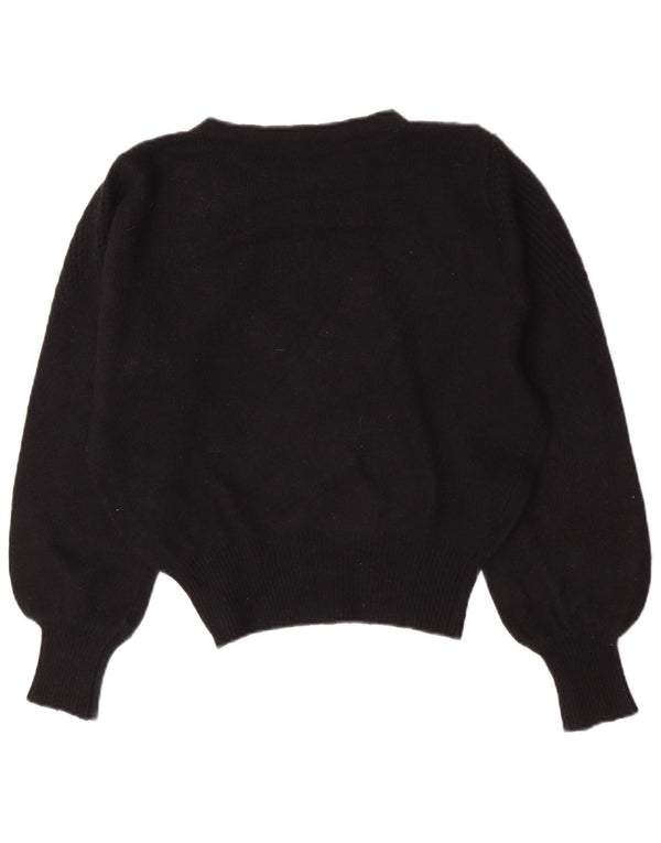 Sweter damski w stylu vintage z okrągłym dekoltem UK 10, mały, czarny w kwiaty