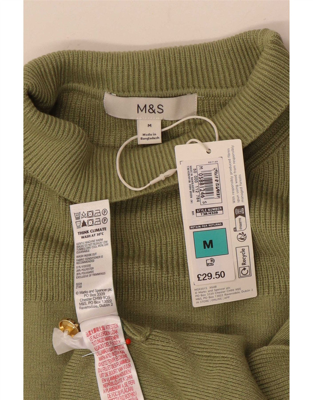 Marks & Spencer Damski sweter z golfem, UK 14, średni khaki