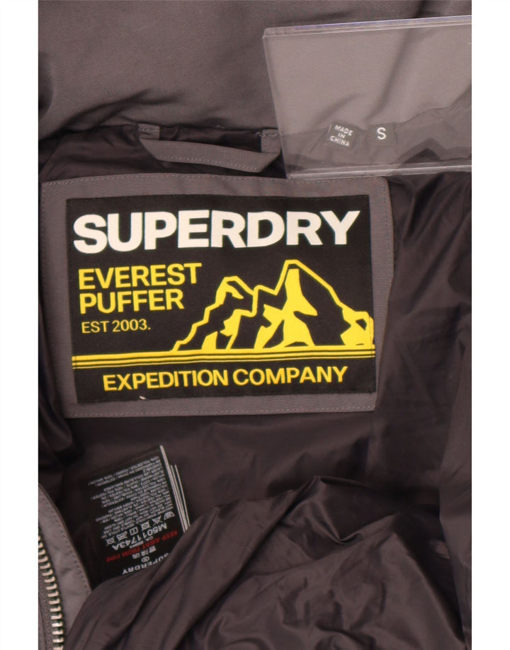 Męska wyściełana kurtka z kapturem i grafiką Superdry UK 36, mały, szary poliester