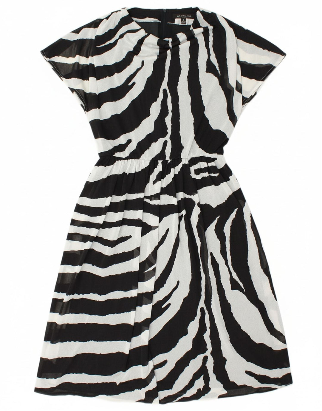 VINTAGE Womens A-Line Dress EU 38 Medium Black Striped Polyester