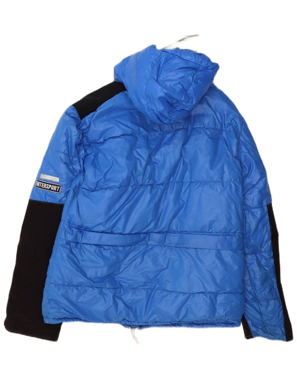 Męska ocieplana kurtka z kapturem w stylu vintage IT 50, duża, niebieska, z blokami kolorów, poliamid