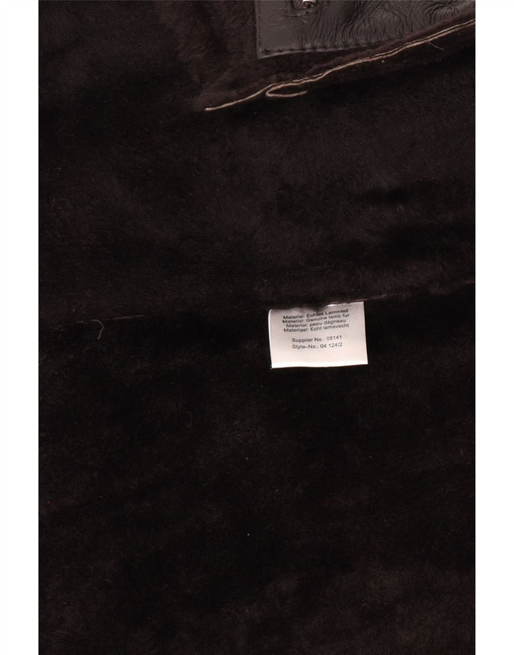 Vintage męska kurtka shearling UK 46 3XL czarna skóra