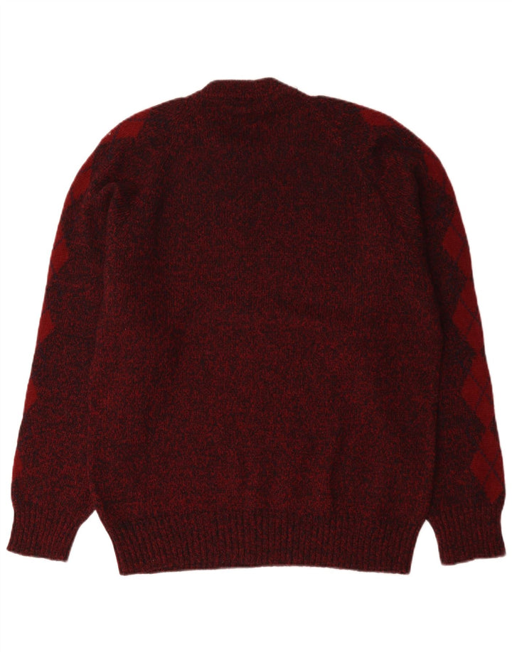 Sweter męski S.Moritz z okrągłym dekoltem, mały, bordowy Argyle/diamentowa wełna