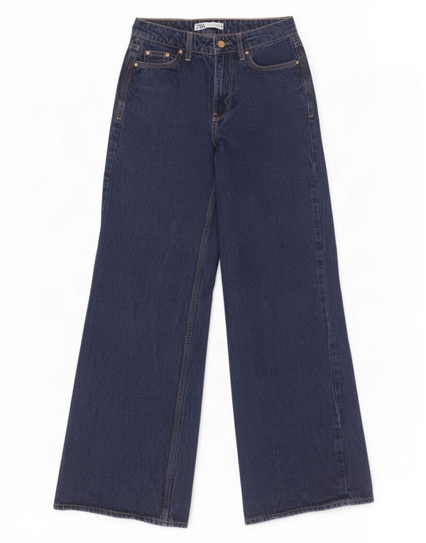 Damskie jeansy z szeroką nogawką Zara EU 32 2XS W22 L31 Granatowe, bawełniane