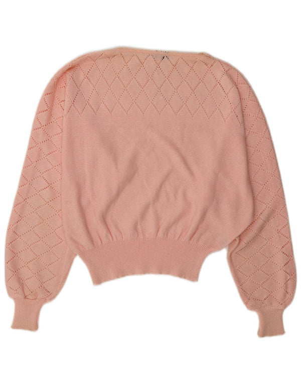 Vintage damski sweter z dekoltem w łódkę w kształcie skrzydła nietoperza UK 12 średni różowy akryl