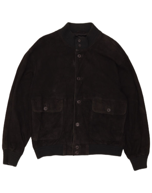 Vintage męska zamszowa kurtka bomber UK 40 duża czarna skóra