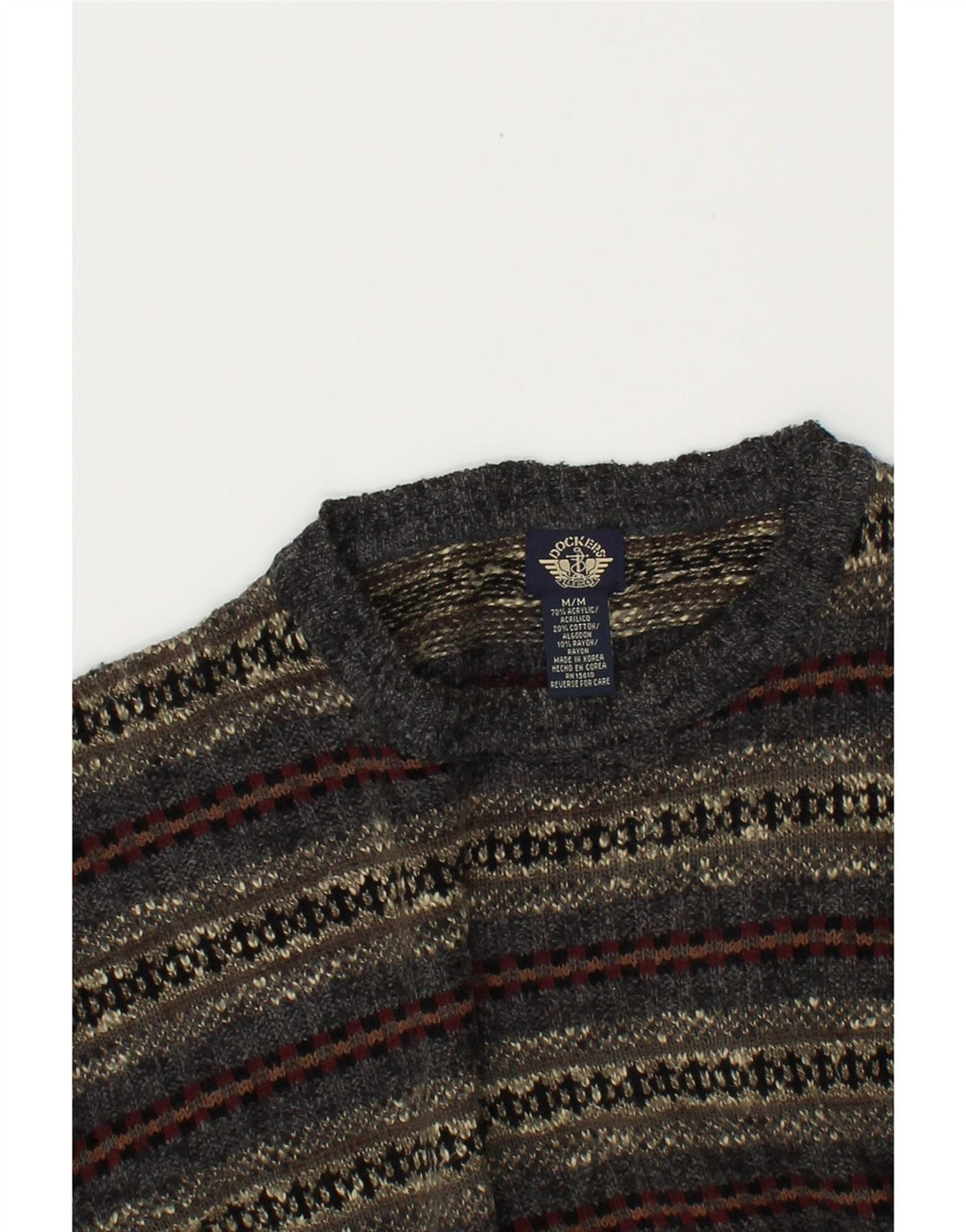 Męski sweter z okrągłym dekoltem DOCKERS Średni szary Fair Isle akryl